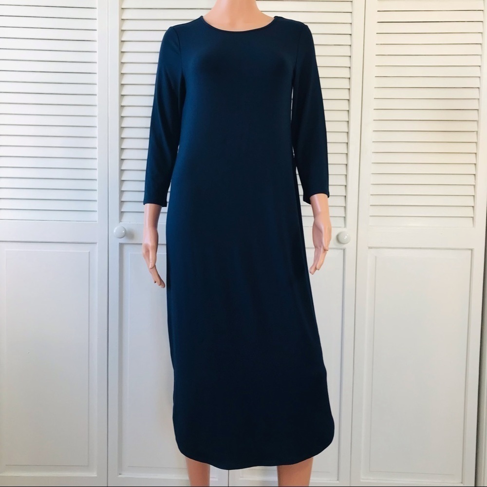 CHICO’S Navy Blue Shirttail Hem Midi Dress Size 0P